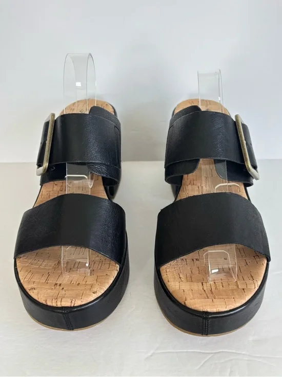 Kork Ease Taige Black Leather Platform Slide Sandals 8 - Picture 4 of 9